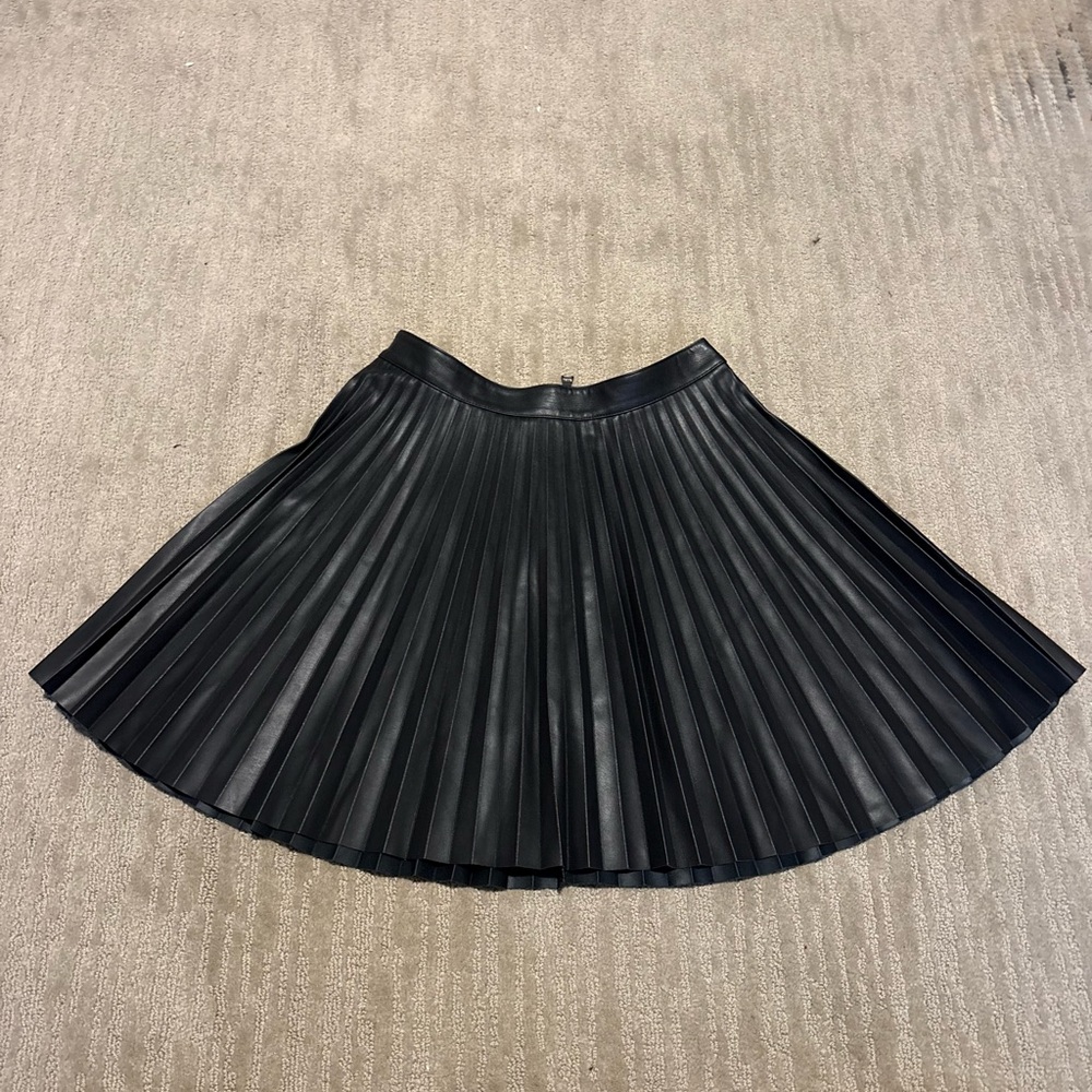 Express Black Pleated Faux Leather A-Line Skirt